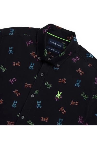 Shop Psycho Bunny Bunny Print Stretch Short Sleeve Button-down Shirt In Black