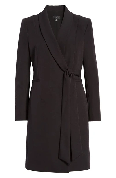 Shop Tahari Asl Side Tie Long Sleeve Wrap Coat Dress In Black