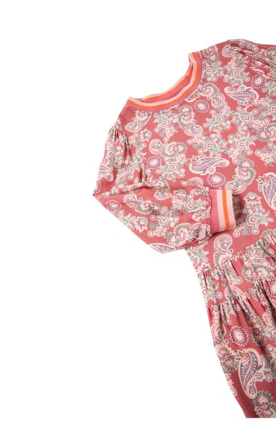 Shop Peek Aren't You Curious Kids' Paisley Print Tiered Long Sleeve Dress In Red Print