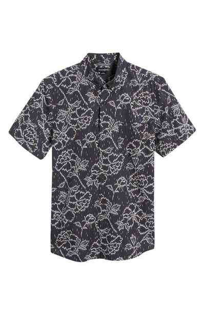 Shop Treasure & Bond Floral Short Sleeve Button-down Shirt In Navy India Ink Line Floral