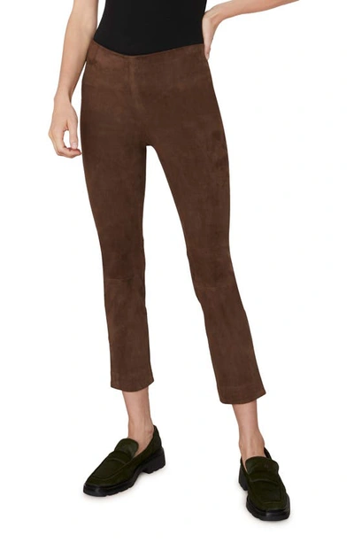 Shop Vince Stretch Suede Split Hem Crop Pants In Dark Wheat