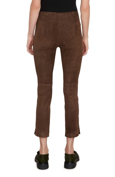 Shop Vince Stretch Suede Split Hem Crop Pants In Dark Wheat