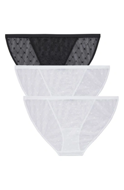 Shop Dkny Assorted 3-pack Monogram Mesh Bikini In Black/ White/ White