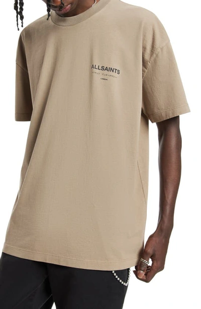 Shop Allsaints Underground Oversize Organic Cotton Graphic T-shirt In Warm Taupe