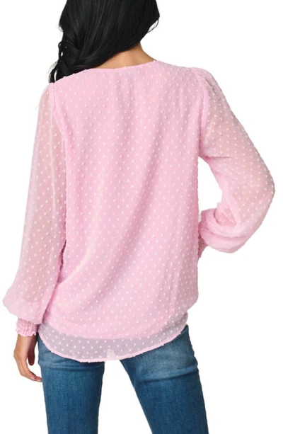 Gibsonlook Pin Dot Smocked Detail V-neck Blouse In Pink Powder