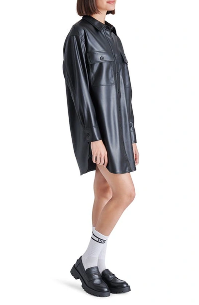 Shop Steve Madden Oversize Faux Leather Mini Shirtdress In Black