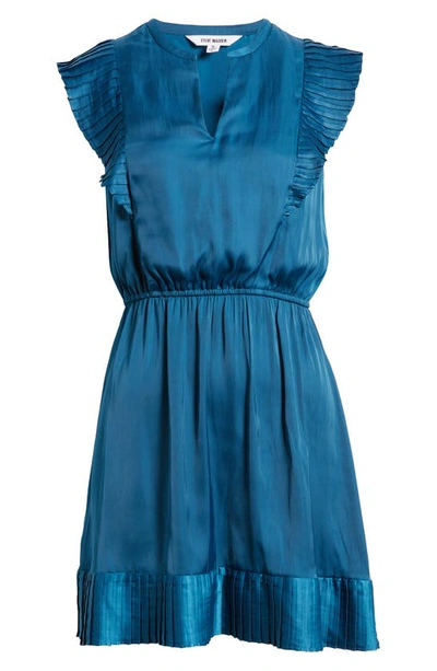 Steve Madden Pleated Cap Sleeve Minidress In Moroccan Blue