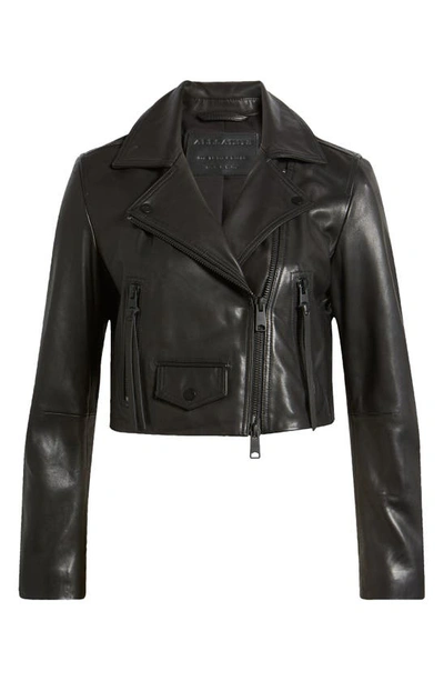 Shop Allsaints Elora Crop Leather Biker Jacket In Black