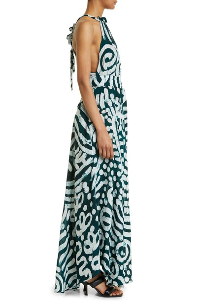 Shop Busayo Ope Print Tie Waist Maxi Dress In Green And White
