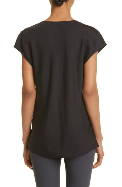 Shop Vince Cowl Neck Cap Sleeve Silk Blend Blouse In Black