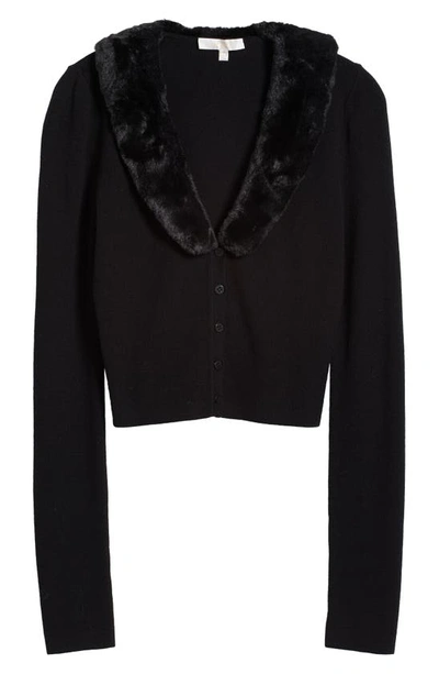 Shop Wayf Ginger Faux Fur Collar Cardigan In Black