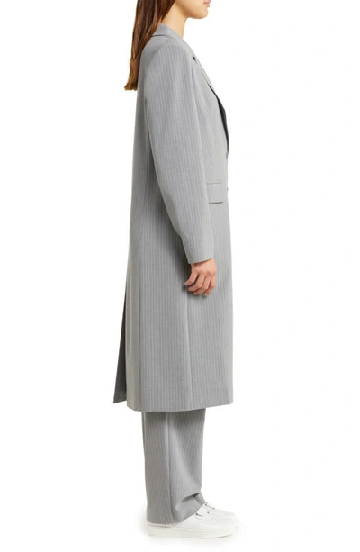 Shop Wayf Icon Pinstripe Longline Coat In Grey Pinstripe