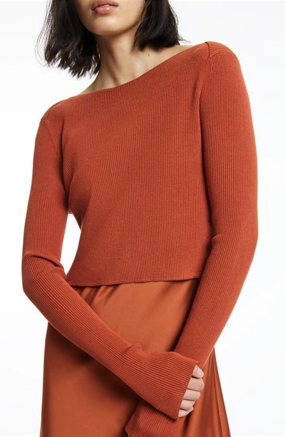 Shop Allsaints Hera Satin Slipdress With Rib Sweater In Rosewood Red