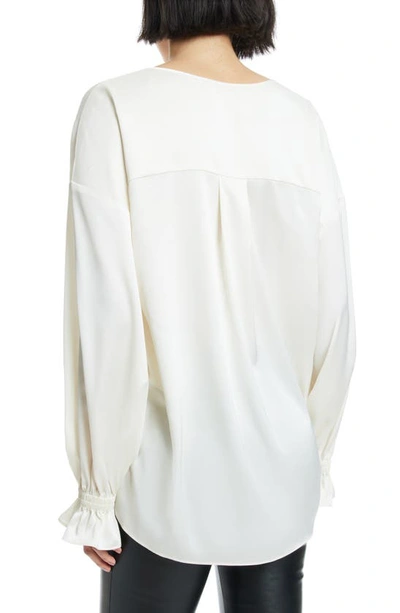 Shop Allsaints Penny Long Sleeve High-low Satin Top In White