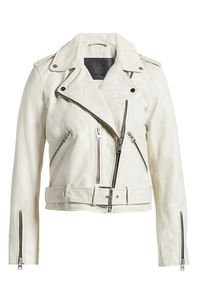 Shop Allsaints Balfern Sheepskin Leather Biker Jacket In Pampas White