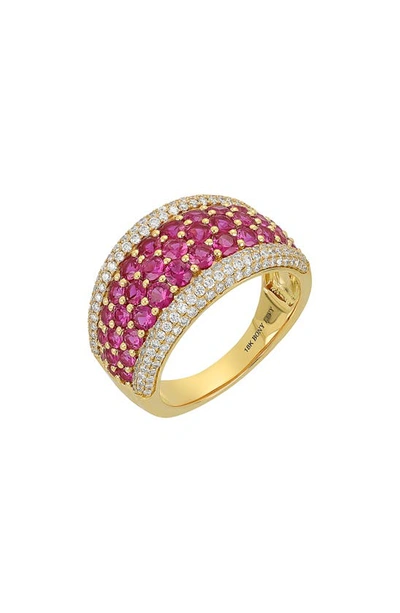 Shop Bony Levy El Mar Wide Ring In 18k Yellow Gold - Diamond Ruby