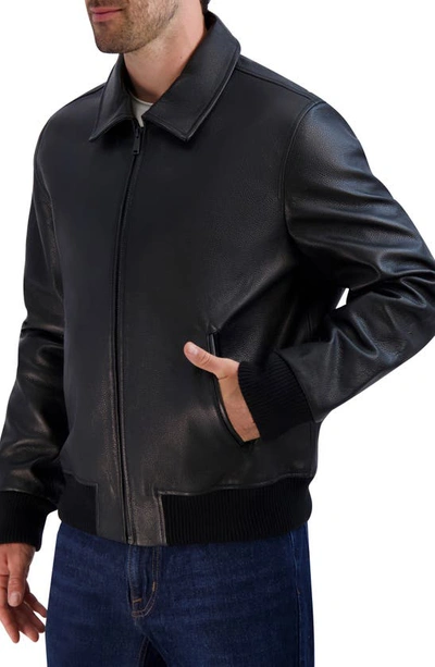 Shop Cole Haan Leather Bomber Jacket In Black