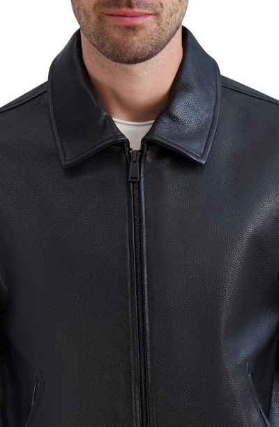 Shop Cole Haan Leather Bomber Jacket In Black