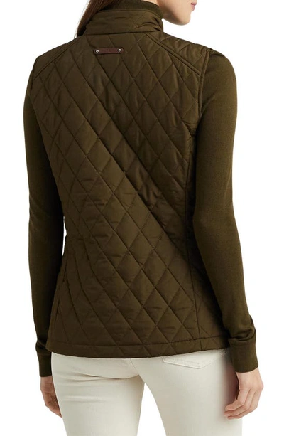 Shop Lauren Ralph Lauren Tonal Monogram Recycled Shell Diamond Quilted Vest In Botanic Green