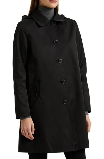 Shop Lauren Ralph Lauren Balmacaan Hooded Raincoat In Black