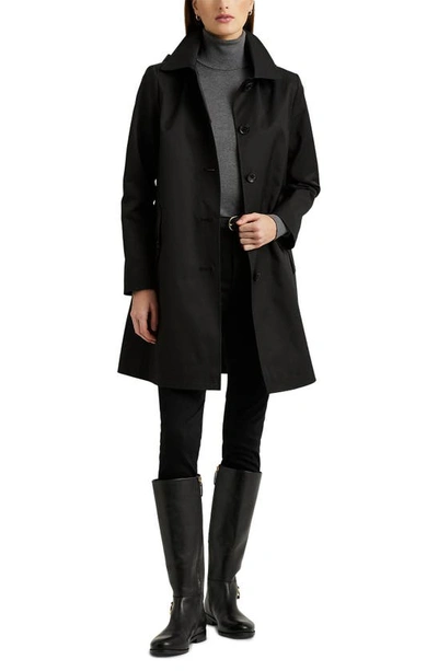 Shop Lauren Ralph Lauren Balmacaan Hooded Raincoat In Black