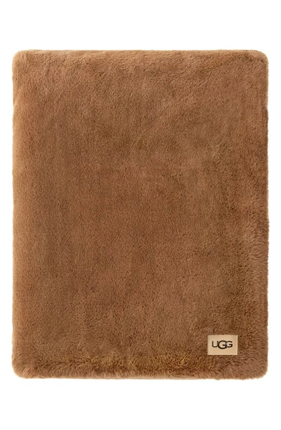 Shop Ugg Coastline Faux Fur Throw Blanket In Chai Spice