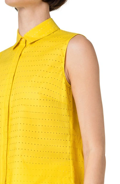 Shop Akris Punto Perforated Pleat Back Sleeveless Cotton Blouse In 025 Yellow