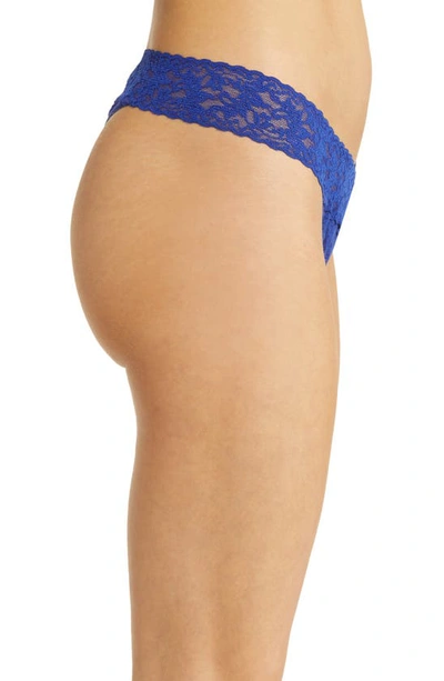 Shop Hanky Panky Original Rise Lace Thong In Midnight Blue