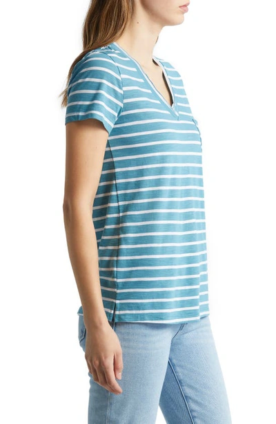 Shop Caslon V-neck Short Sleeve Pocket T-shirt In Teal- Ivory Josephine Stripe