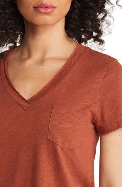Shop Caslon V-neck Short Sleeve Pocket T-shirt In Rust Sequoia