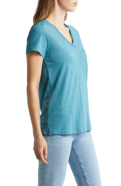 Shop Caslon V-neck Short Sleeve Pocket T-shirt In Teal Storm