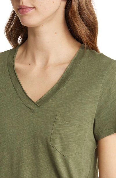 Shop Caslon V-neck Short Sleeve Pocket T-shirt In Green Sorrel