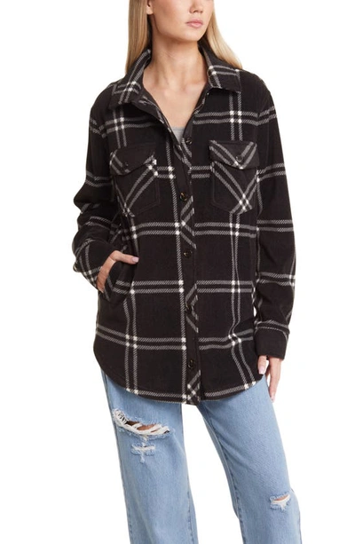 Thread & Supply Plaid Polar Fleece Shacket In Black White Double Windowpane