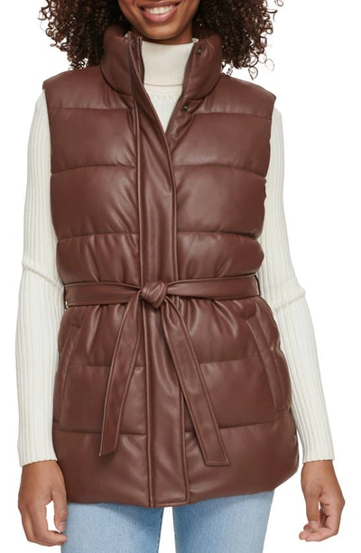 Shop Levi's 361™ Belted Water Resistant Faux Leather Puffer Vest In Chocolate Brown