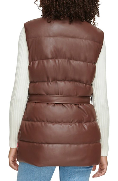 Shop Levi's 361™ Belted Water Resistant Faux Leather Puffer Vest In Chocolate Brown