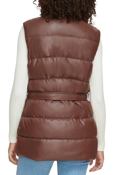 Levi's 361™ Belted Water Resistant Faux Leather Puffer Vest In Chocolate Brown