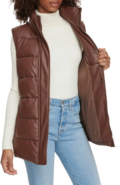 Levi's 361™ Belted Water Resistant Faux Leather Puffer Vest In Chocolate Brown