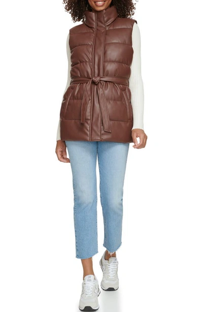 Levi's 361™ Belted Water Resistant Faux Leather Puffer Vest In Chocolate Brown
