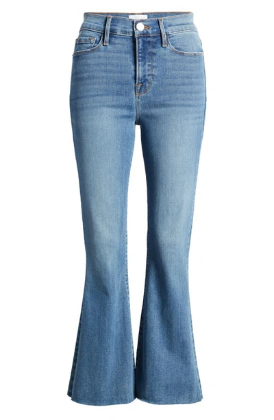 Shop Frame Le Crop Flare Raw Hem Jeans In Morning Blue