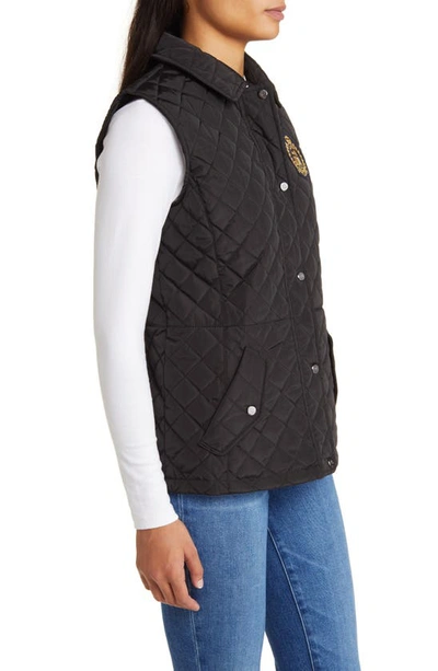 Crest Logo Recycled Shell Diamond Quilted Vest In Black