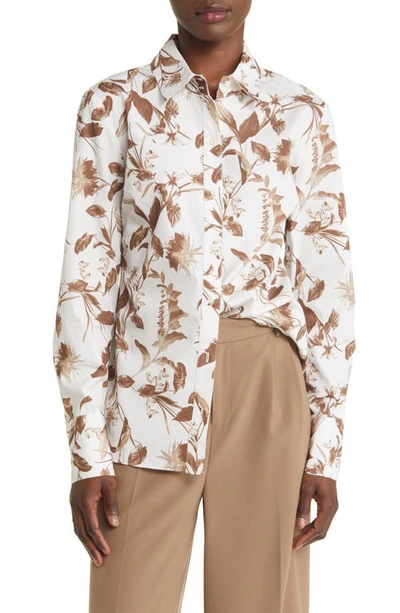 Nordstrom Signature Floral Cotton Shirt In Ivory- Tan Botanical Blossom