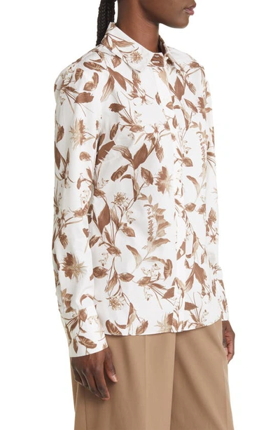 Nordstrom Signature Floral Cotton Shirt In Ivory- Tan Botanical Blossom