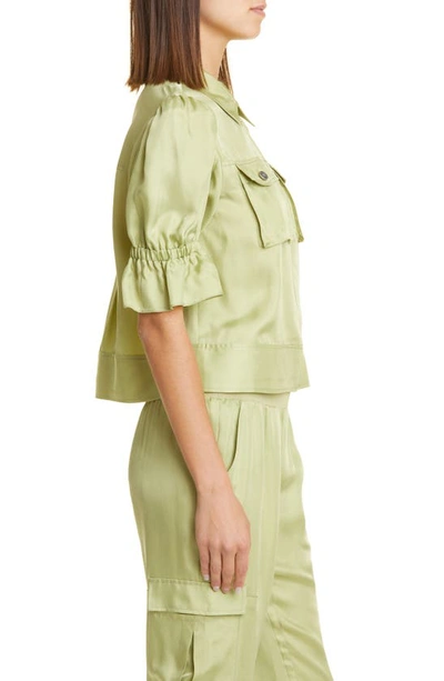 Shop Cinq À Sept Holly Ruffle Sleeve Jacket In Green Tea