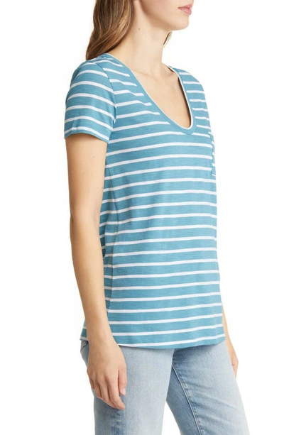 Shop Caslon U-neck T-shirt In Teal- Ivory Josephine Stripe