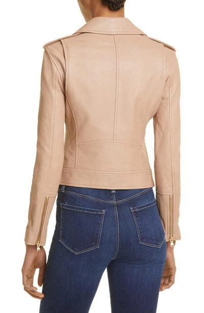 Shop L Agence Leather Biker Jacket In Cappuccino