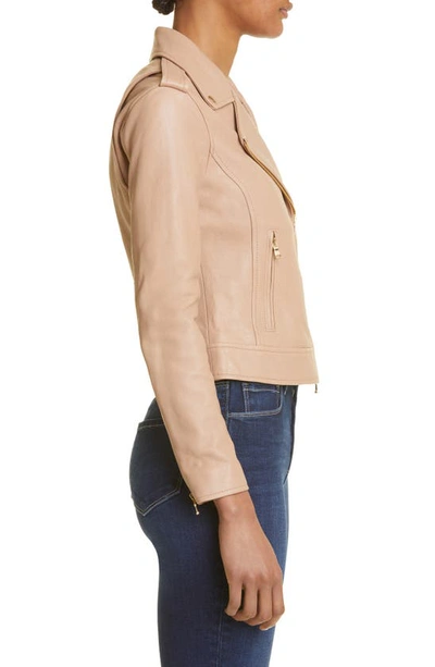 Shop L Agence Leather Biker Jacket In Cappuccino