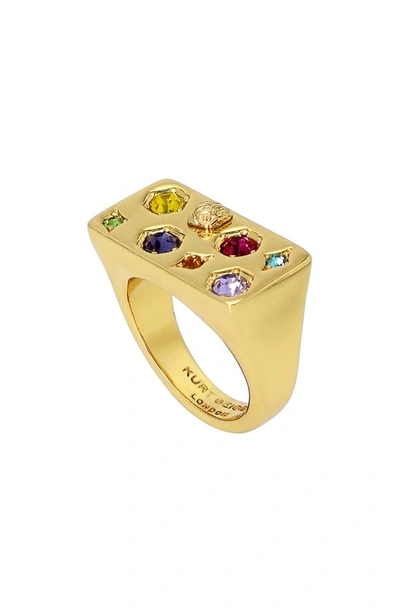 Shop Kurt Geiger Multicolor Crystal Signet Ring In Gold Multi