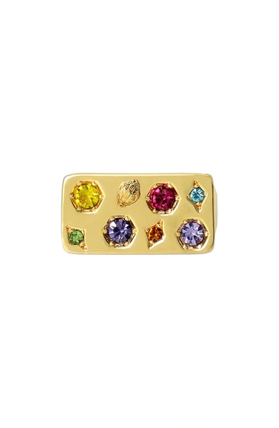 Shop Kurt Geiger Multicolor Crystal Signet Ring In Gold Multi