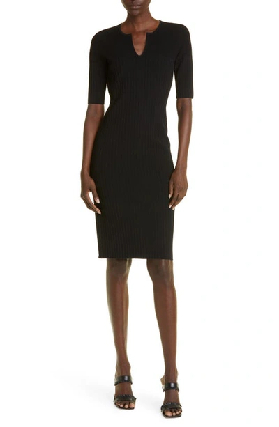 St John Short Sleeve Rib Knit Sweater Dress In Black