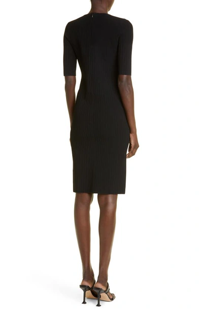 St John Short Sleeve Rib Knit Sweater Dress In Black